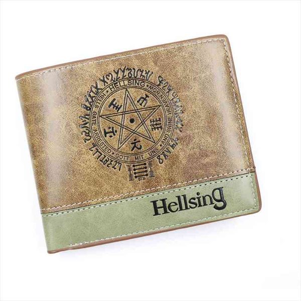 

anime hellsing khaki leather wallet alucard short card holder purse, Red;black
