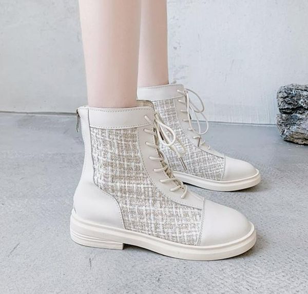 

boots autumn winter women ankle fashion leather cross-tied platforms, Black