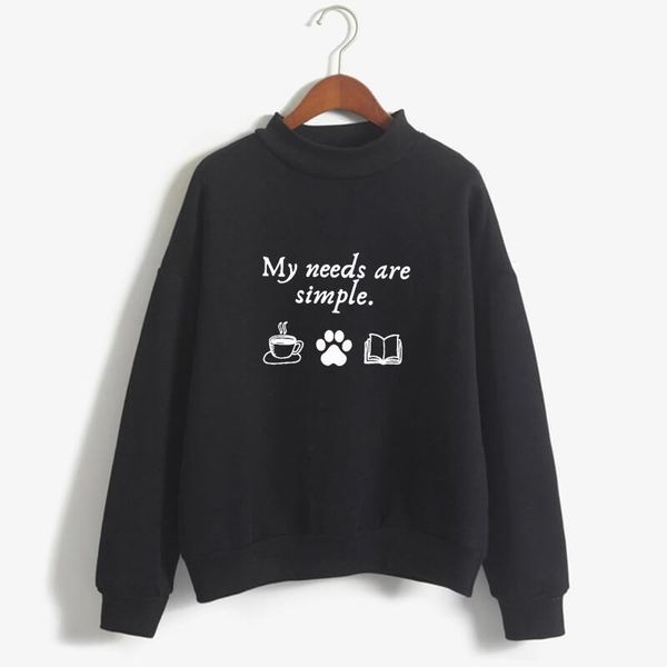 

women's hoodies & sweatshirts my needs are simple book coffee women lover gift femmes long sleeve autumn plus size for female, Black