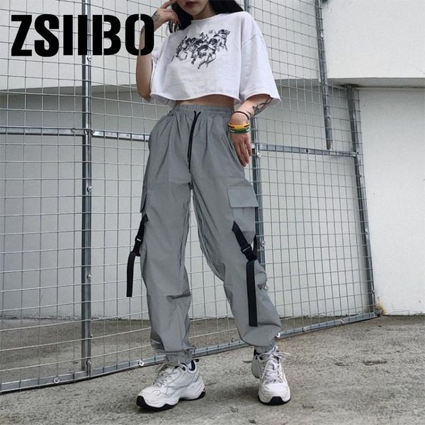 

women's pants & capris flash reflective jogger autumn winter women casual gray solid streetwear trousers fashion clothes pantalones siz, Black;white