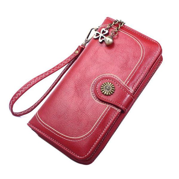

vintage design long pu leather womens wallets female zipper money purses ladies fashion phone bag, Red;black