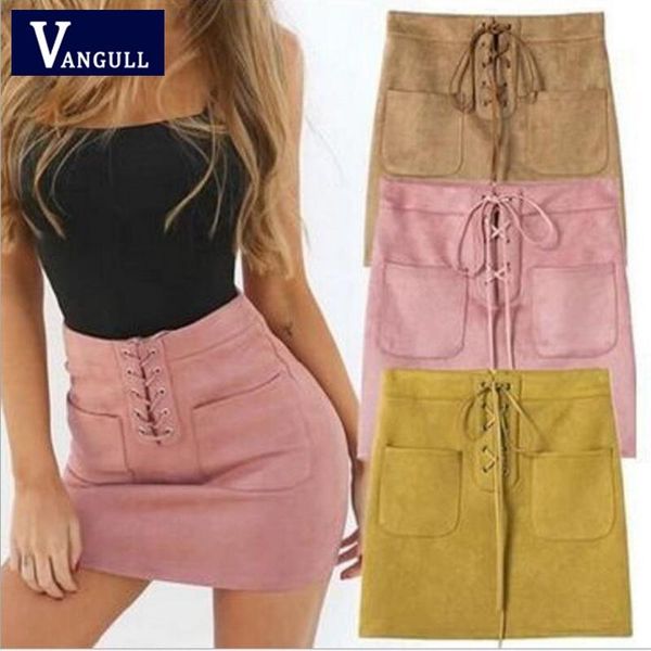 

skirts summer style casual women's clothing high waist solid color faux leather double pockets cross strap mini with zipper, Black