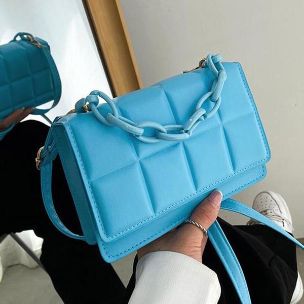 

evening bags 2021 fashion women crossbody simple plaid ladies shoulder chain handbags single messenger square