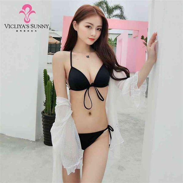 

factoryagnk 2021 new fashion lace up three-point bikini multicolor swimsuit, White;black