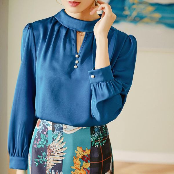 

women's blouses & shirts pearl clasp blockbuster silk shirt contracted workplace commuting professional mulberry blouse, White