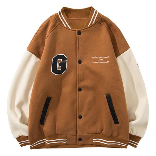 

men's jackets hip hop letter print patchwork color block mens harajuku streetwear bomber jacket men baseball coats unisex, Black;brown
