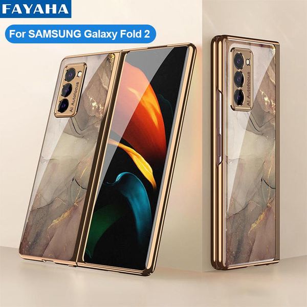 

plating glass case for galaxy z fold fold2 5g creative back cover 2 shockproof cell phone cases