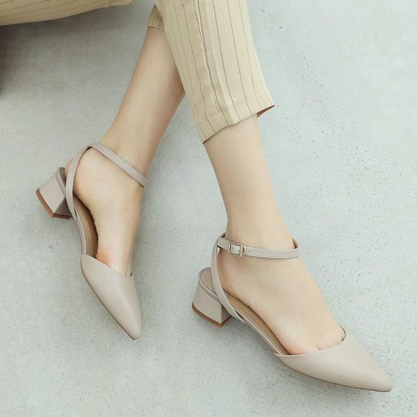 

eshtonshero women sandals summer shoes woman square high heel platform ankle strap pointed toe ladies wedding size 3-8, Black