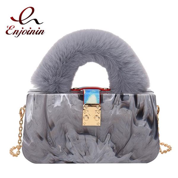 

evening bags faux fur handle acrylic party box clutch fashion purses and handbags for women designer bag chain shoulder 2021