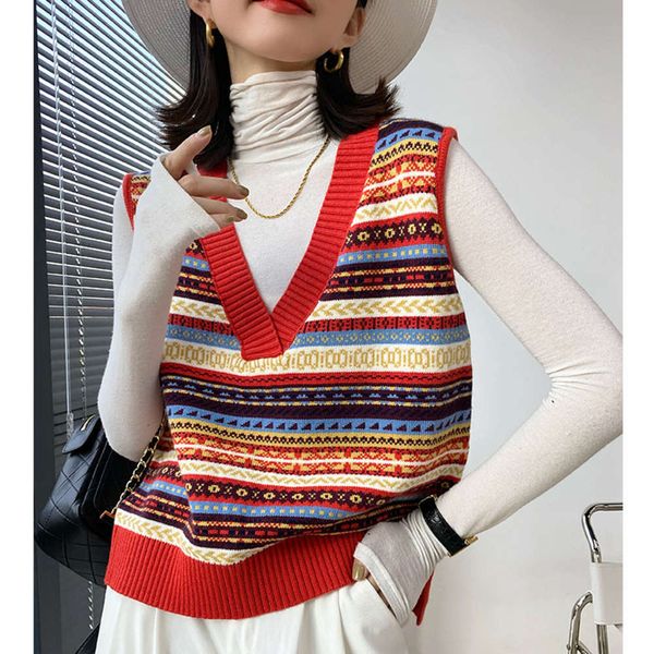 

version wear v-neck knitted vest outside waistcoat women's autumn winter short style inside sweater, White