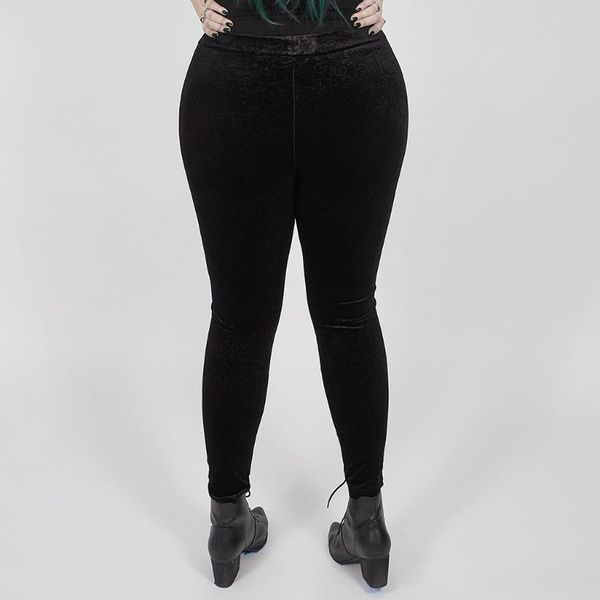 

women's leggings punkrave dark silhouette vase velvet gothic splicing imitation leather skinny long pants, Black
