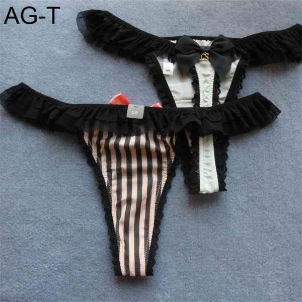 

voplidia lingerie ruffles women's underwear plus size lolita kawaii vs lace pink thong panties t-back string g-string pm028, Black;pink