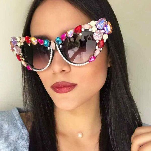 

sunglasses 2021 oversize cat eye women brand designer luxury crystal sun glasses for ladies feminino, White;black