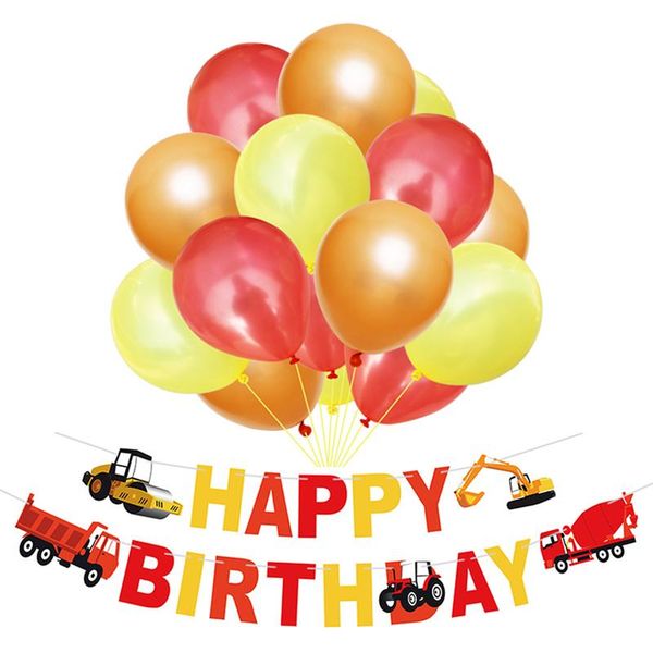 

party decoration happy birthday banner construction vehicle excavator truck garland flags for farm decorations kids favors