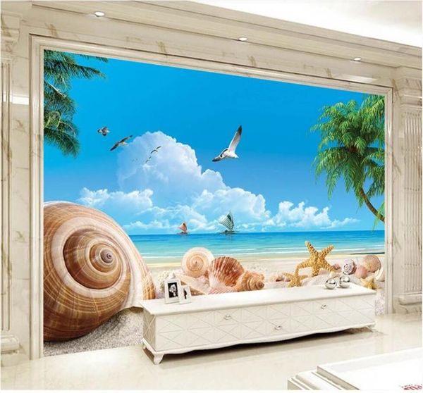 

wallpapers milofi beach coconut shell seagull landscape mural bedroom living room custom wallpaper 8d waterproof material