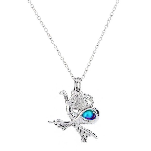 

chains vintage mermaid pearl beads cage aroma essential oil locket pendant oyster stainless chain necklace jewelry, Silver