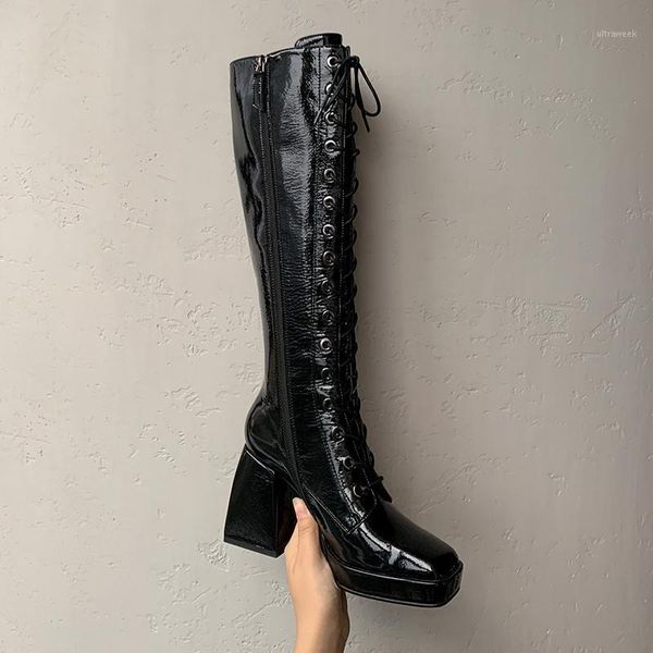 

boots prova perfetto high-end woman long all-match black knight 2021 star rome horse lace-up high heels leather boot1