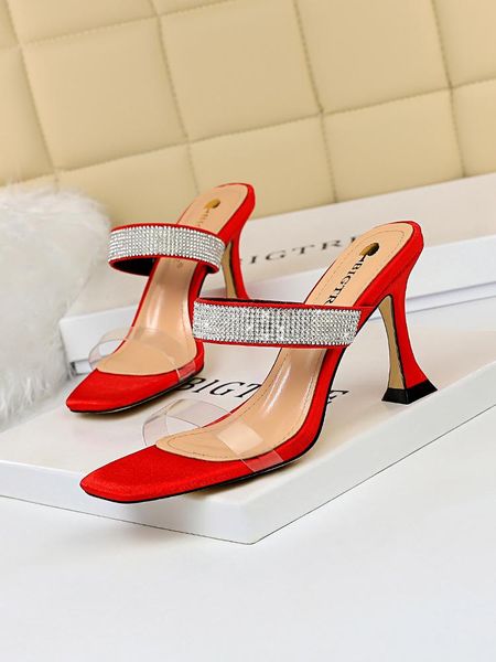 

women shoes cool slippers high heels fashion transparent hollow out peep-toe square head with a word, Black
