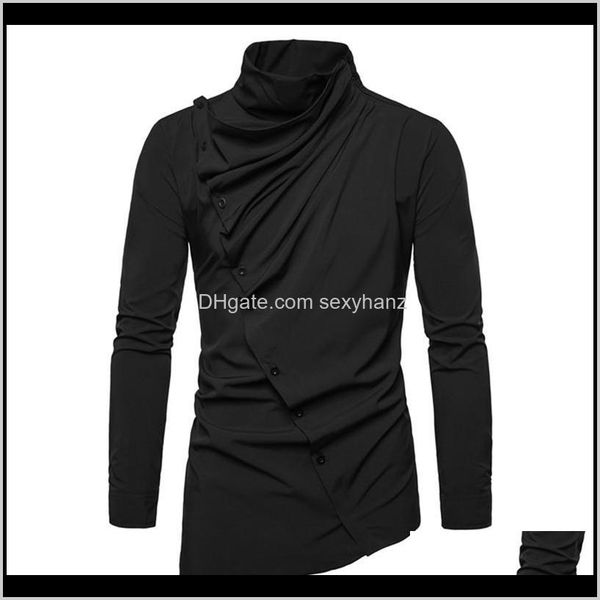 

clothing apparel drop delivery 2021 casual men shirts business mens asymmetrical slanting door stacking fashion long sleeve button male shir, White;black
