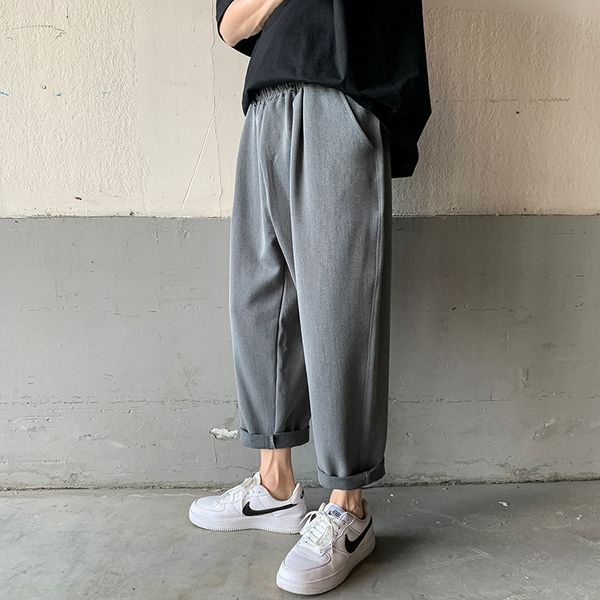 

men casual pants young loose wide leg trousers straight mens fashion clothing all-match students streetwear spring ulzzang chic, Black