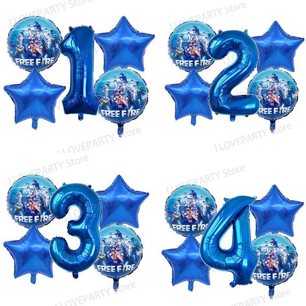 

party decoration 5pcs fire theme foil balloons 32inch blue number inflatable head balloon birthday kids toys globos