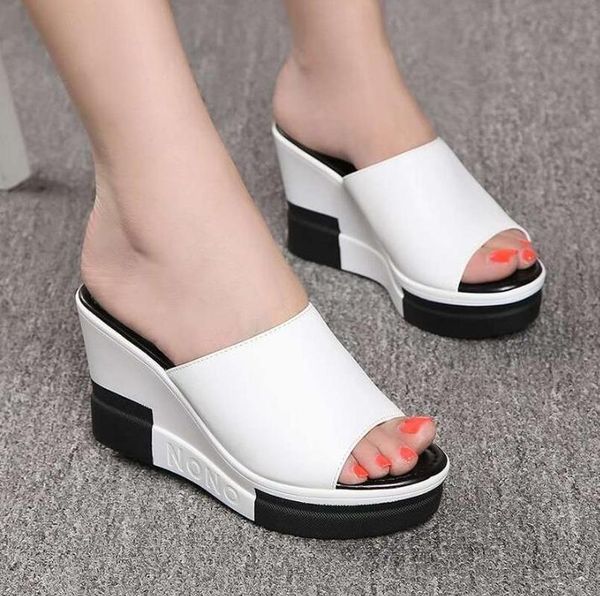 

slippers 2021fashion flip flops women shoes platform summer open toe wedges sandals ladies plus size 35-40, Black
