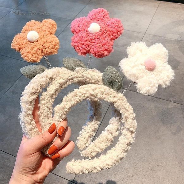 

hair clips 3 pcs cute cashmere flower headband face wash soft plush elastic band makeup hoop fashion accessories