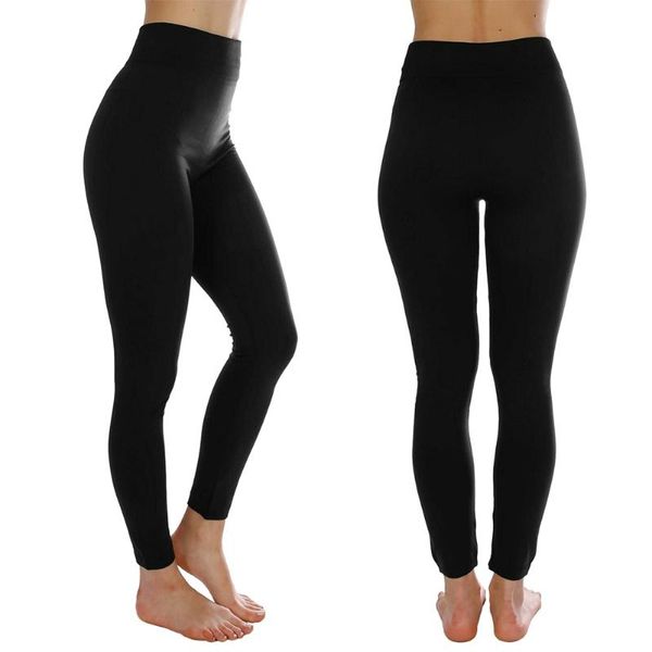 

women fashion winter yoga leggings solid color high waist pants tummywarm control athletic casual slim bottoming trousers women's, Black