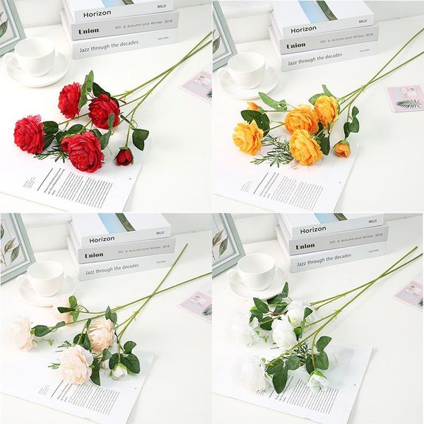 

decorative flowers & wreaths 3 heads silk peony artificial branch with leaves imitation european fake flores for home el wedding decor a0556