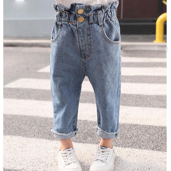 

jeans baby boys girls denim trousers spring children hole cowboy pants for bottoming elastic waist kids clothing, Blue