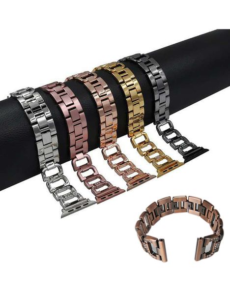 Diamant Strass Bling Armband für Apple Watch Band 38mm 42mm D Form Edelstahl Metallbänder Armband Link Fit iWatch Serie 5 6 SE 4 3 2 1 40mm 44mm