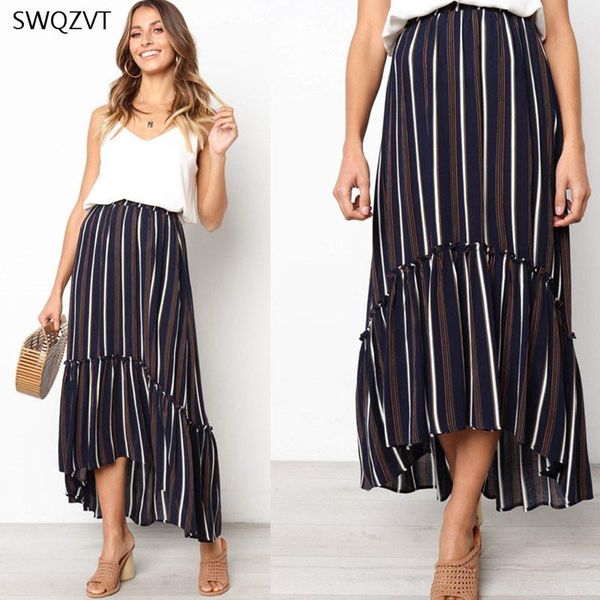 

skirts summer women fashion colorful striped elegant pleated skirt leisure long 2021, Black