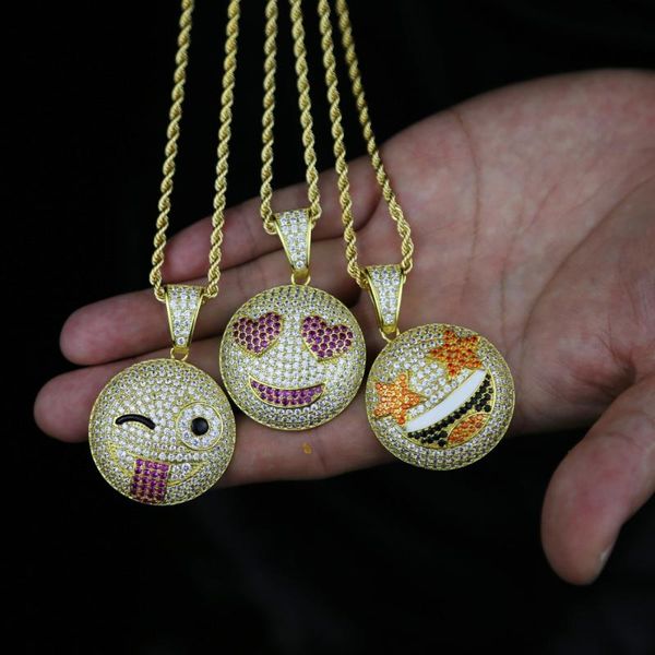 

chains women hip hop charm necklace with red orange white cz paved face smile pendant long rope chain wholesale, Silver