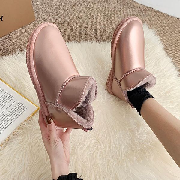 

boots lady winter shoes for women boots-women australia flat heel round toe luxury designer plush low 2021 leather ankle snow f, Black