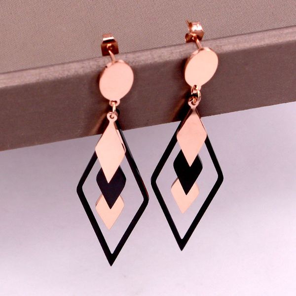 

e4-301c japan and south korea fashion oval brand hanging hollow three diamond accessories rose gold earrings trendy personality, Golden