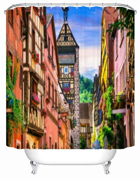 

european characteristic architecture shower curtain beautiful house decor bathroom fabric bathtub with hooks curtains