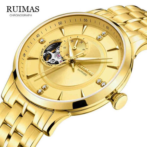 

new ruimas water ghost 2019 series classic gold dial luxury men automatic watches stainless steel watertight mechanical, Slivery;brown