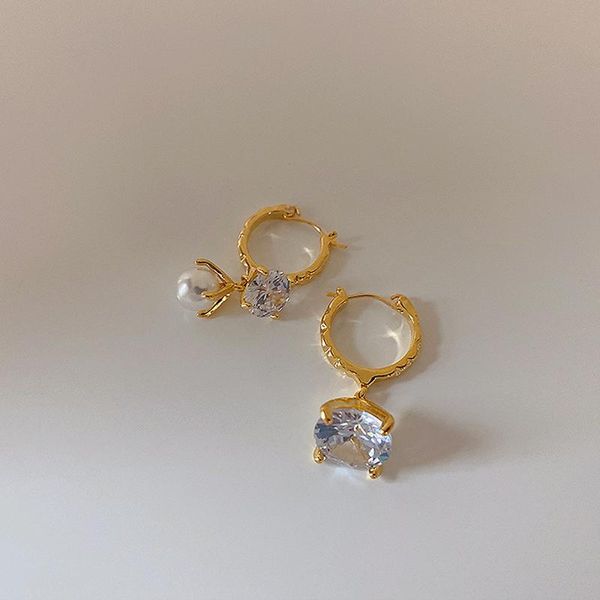 

hoop & huggie wtltc asymmetric zircon pearl earrings for women chic small round charms hanging cz stone hoops 2021, Golden;silver