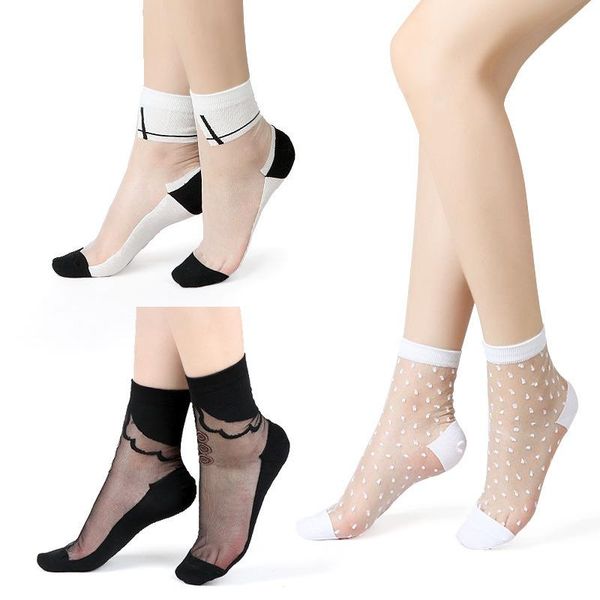 

socks & hosiery lace mesh fishnet mixed fiber transparent stretch elasticity ankle net yarn thin women cool 1pair=2pcs 2305, Black;white