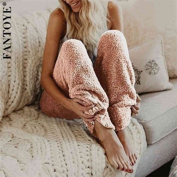 

women's pants & capris women solid fleece warm sleep winter casual plus size long pajamas home femme loose thick trousers nightwear pak, Black;white