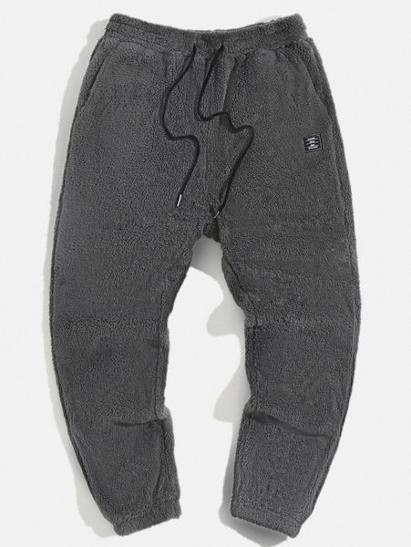 

men patch detail teddy pants s1py#, Black