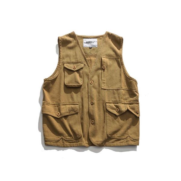 

men's vests n35 tactical vest vintage cargo waistcoat multi-pocket working load bearing tooling solid color sleeveless jackets male, Black;white