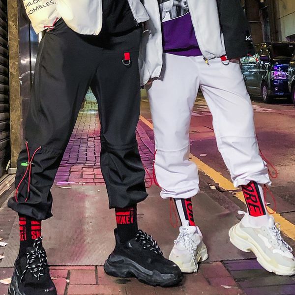 

pants fashionable the trendy 9-point sport men's street brand loose straight necked casual, Black