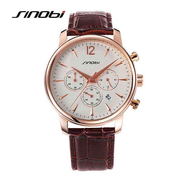 Sinobi Mode Herren Uhren Top Marke Kalender Chronograph Leder Armband Armbanduhr Business Montre Hommes Zegarek Damski Q0524