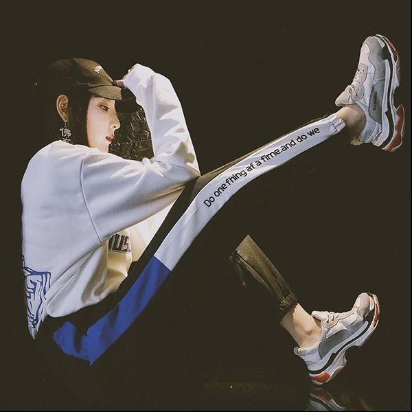 

women capris loose running pants letter print purple casual long sport gym fitness training jogging trousers sweatpants, Black;white