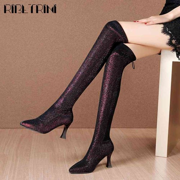 

boots arrival ladies thigh shoes party pointed toe long women high heels boots, Black