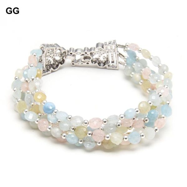 

jewelry natural faceted coin shape morganite aquamarine bracelet cubic zirconia cz pave clasp ethnic style for women beaded, strands, Black