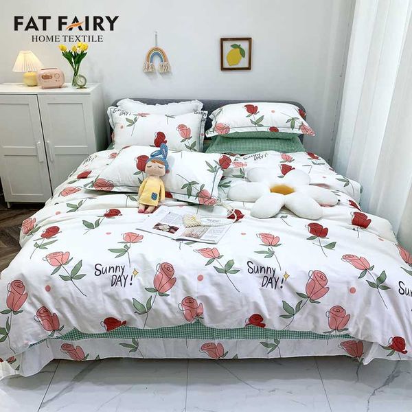 

bedding sets 100% cotton rose flowers girls set soft single double duvet cover bed linen fitted sheet pillowcases home textiles