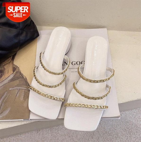 

sandals and slippers women wear korean casual flat female fairy one word with chain #fe6i, Black
