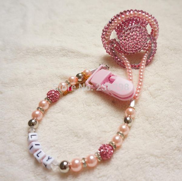 

pacifiers# miyocar beautiful bling pink princess style pacifier and clip set dummy all handmade with rhineston